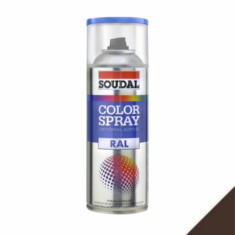Direct Verzonden Smalto acrilico universale Color Spray RAL Soudal, formato 400 ml, colore Marrone Cioccolato 8017