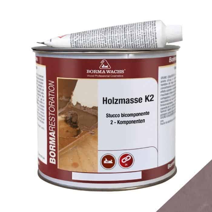 Stucco Holzmasse K2 Borma Wachs 1960 per restauro legno, bicomponente, barattolo 750 ml, colore Legno Scuro Aanbieding