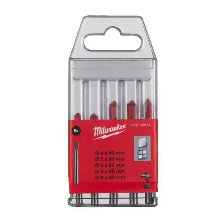 Aanbieding Set 5 Punte a lancia Milwaukee per vetro e piastrelle, misure da 4 a 8 mm, tagliente al Carburo