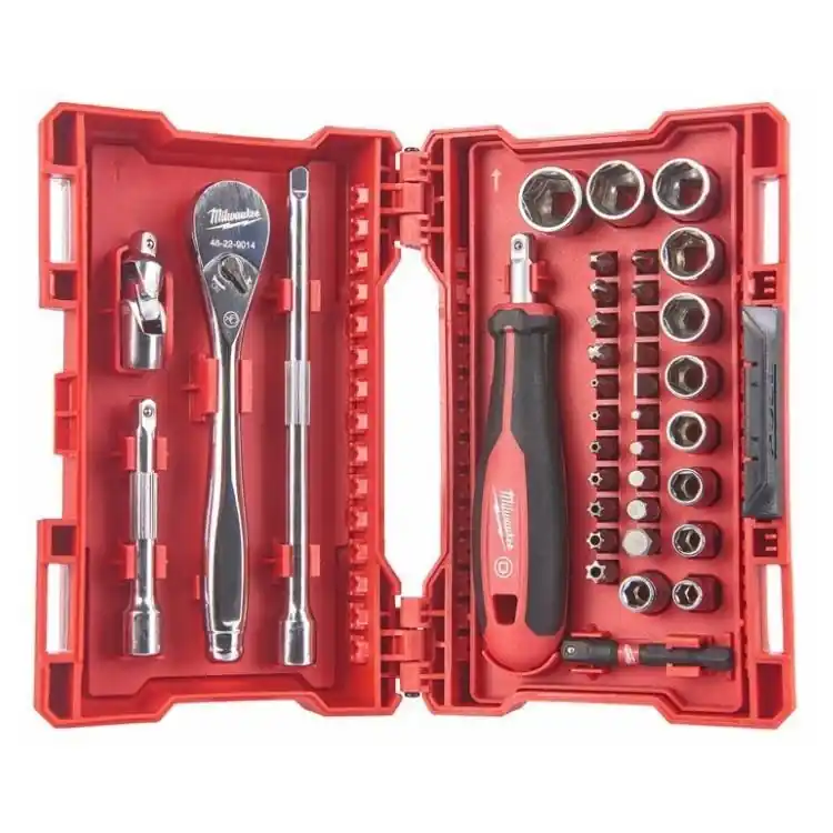 Meest Verkocht Set Cricchetto Bit e Bussole Milwaukee, attacco da 1/4 pollici, misure da 5,5 a 14 mm, inserti SL PH PZ HEX e TX, 38 pezzi
