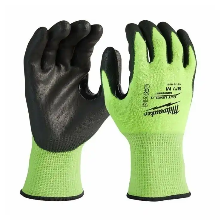 Guanti alta visibilità cat. 3 Milwaukee, fodera Fluorescente, anti-taglio, taglia 8/M, con rinforzo in Nitrile Direct Beschikbaar