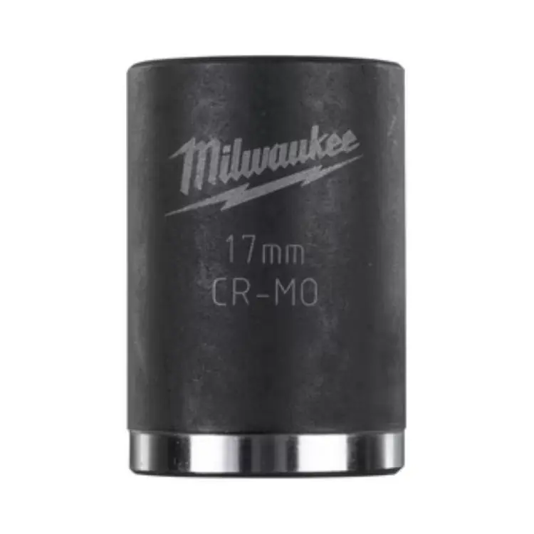 Bussola a macchina corta Milwaukee, attacco 1/2 pollici quadro, dimensione 17 mm, lunghezza 38 mm, in Lega di Acciaio Nieuw