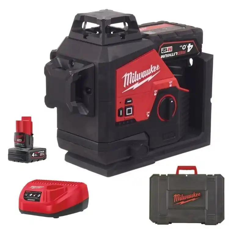 Laser verde M12 3PL-401C Milwaukee per livellamento, a 3 linee 360 gradi, portata 38 mt, kit batteria 4.0 Ah Favoriet