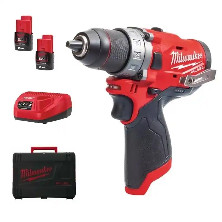 Trapano Avvitatore M12 FDD-202X Fuel Milwaukee, 0-1700 giri/min, mandrino in Metallo da 13 mm, kit batteria 2 Ah Hoge Kwaliteit
