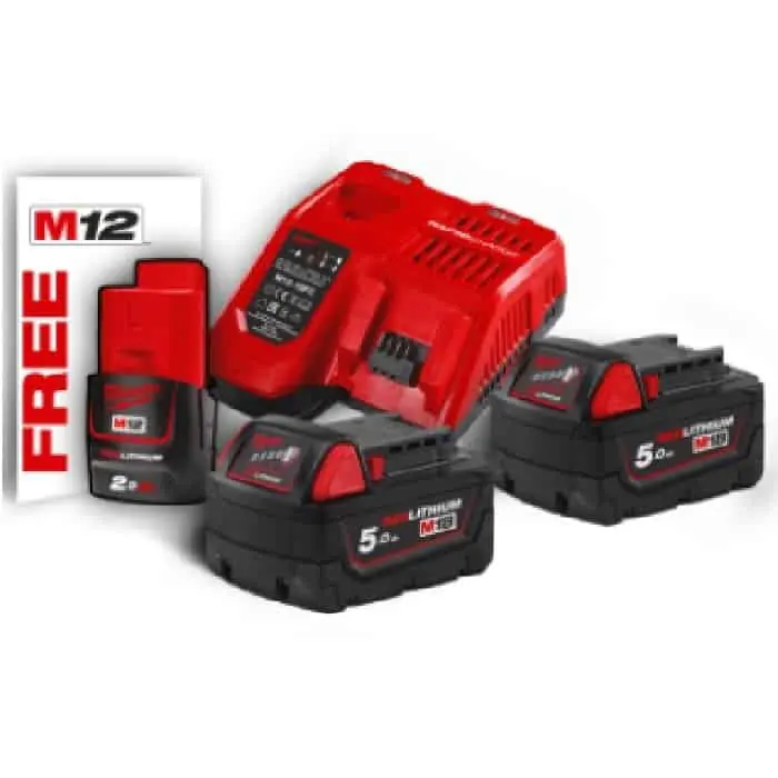 Kit caricabatterie Energy Pack M18 NRG 502 Milwaukee, 2 batterie M18 Li-ion 5,0 Ah, voltaggio 18V Weekendaanbieding