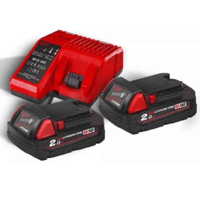 Kit caricabatterie Energy Pack M18 NRG 202 Milwaukee, 2 batterie M18 Li-ion 2,0 Ah, voltaggio 18V Uitverkoop