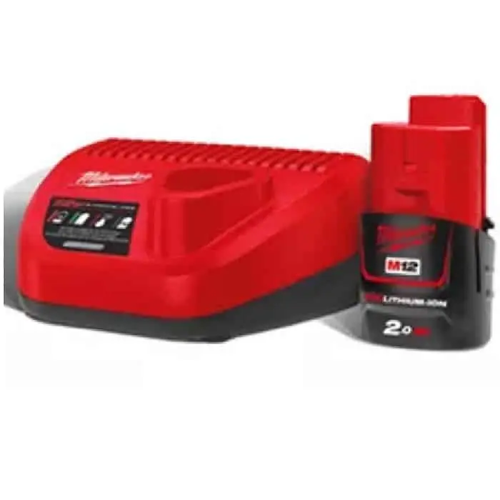 Actieprijs Kit caricabatterie Energy Pack M12 NRG 201 Milwaukee, 2 batterie M12 Li-ion 2,0 Ah, voltaggio 12V