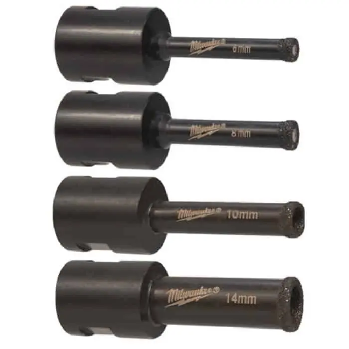 Beperkte Voorraad Set punte diamantate a secco Diamond Max Milwaukee per trapano, attacco M14, diametri 6, 8, 10, 14 mm