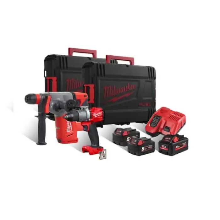 Kit trapano percussione M18 Fuel Milwaukee, tassellatore SDS-Plus M18 Fuel, batteria Li-ion 5,0 Ah, voltaggio 18V Flitsaanbieding
