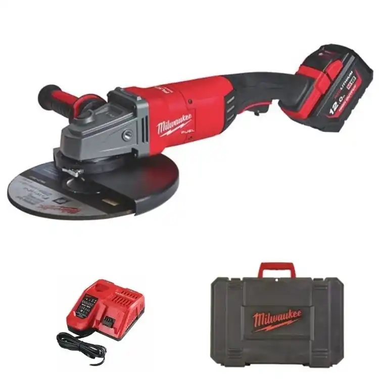 Smerigliatrice angolare M18 FLAG230XPDB-121C Fuel Milwaukee, con impugnatura AVS, diametro disco 230 mm, kit batteria 12 Ah Speciale Aanbieding