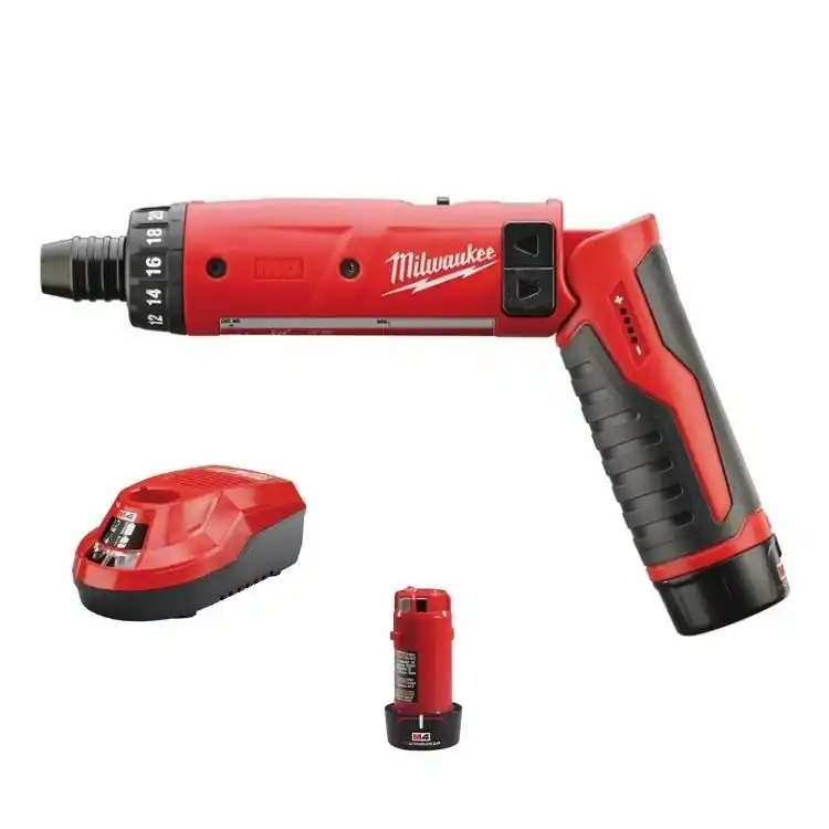 Avvitatore in linea M4 D-202B Milwaukee, 0-600 giri/min, mandrino attacco 1/4 pollici Hex, kit batteria 2 Ah Betrouwbaar