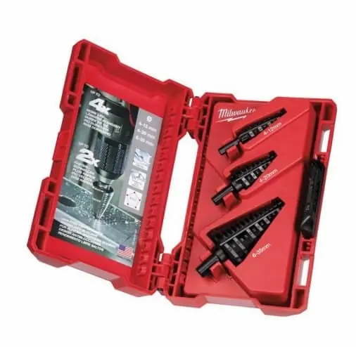 Set Frese gradino Milwaukee, punte per trapani, 3 frese gradino, dimensioni 4-12mm 4-20mm 6-35mm Fabrieksprijs