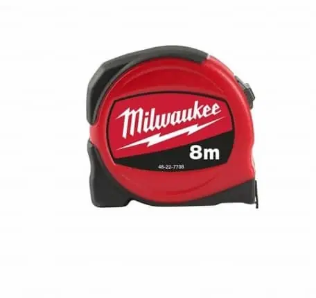 Flessometro Milwaukee, flessometro serie Slim Design, diametro lama 25mm, lunghezza 8m, rivestimento Nylon Alleen Vandaag