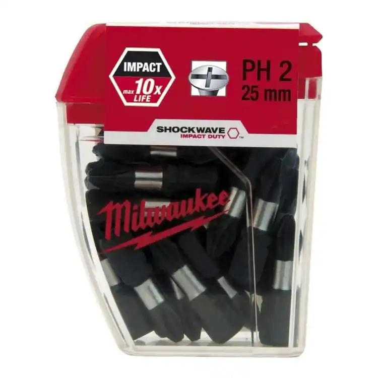 Confezione 25 Inserti Shockwave Milwaukee per Avvitatore, impronta PH2, lunghezza 25 mm Beperkt Aanbod