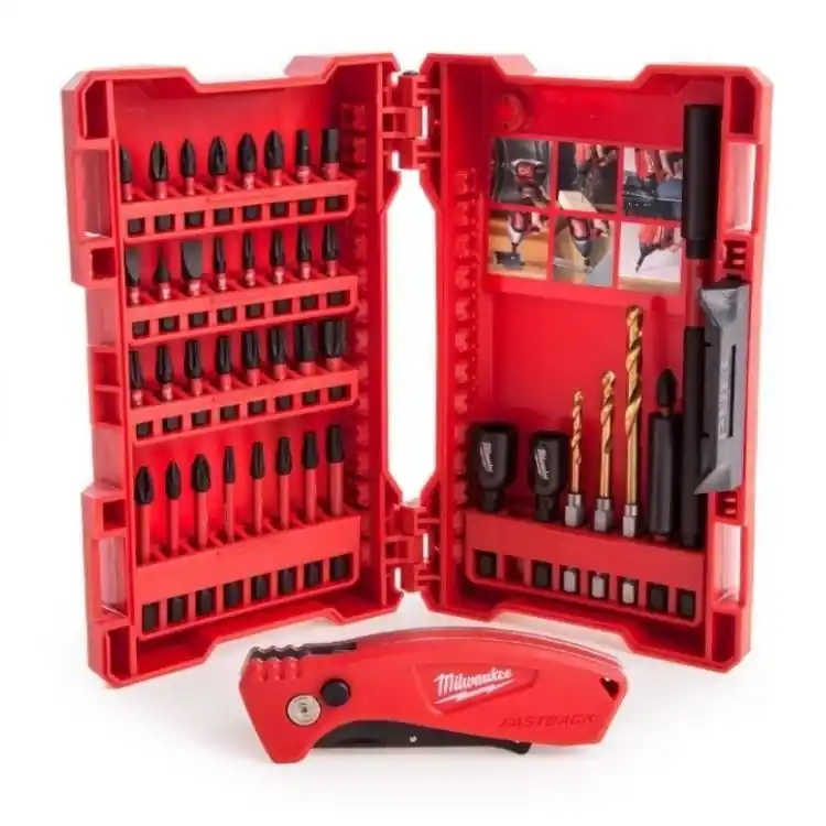 Set 40 Accessori + Cutter Shockwave Milwaukee, con Inserti PH/PZ/TX/HEX, Coltello Fastback a 4 lame Betrouwbaar