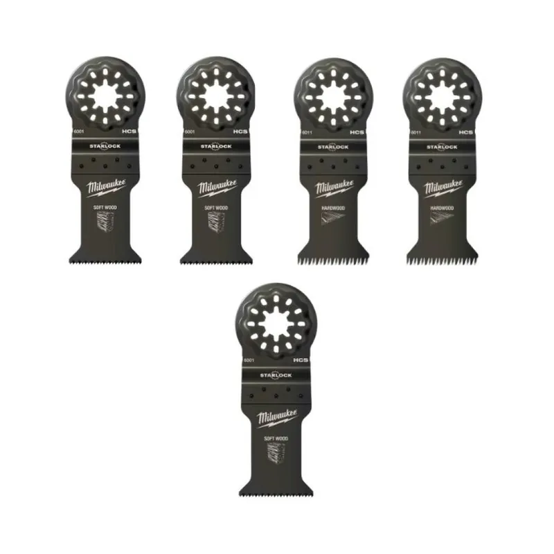 Set 5 lame multifunzione Milwaukee per legno e chiodo bi-metallico, larghezza 35 mm Gecertificeerd