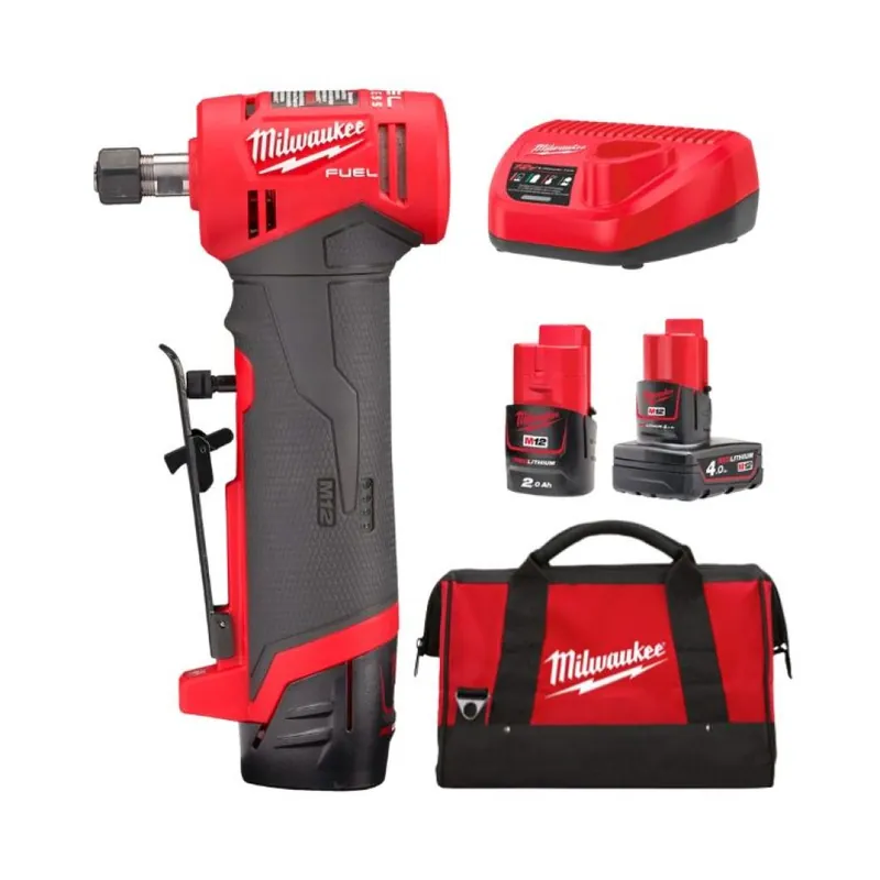 Mini smerigliatrice angolare M12 FDGA-422B Fuel Milwaukee per taglio, 2 batterie M12, caricabatterie M12, pinze 6-8 mm, diametro disco 50 mm Gereduceerde Prijs