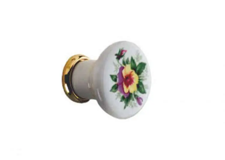 Pomolo in ceramica con fiore Mital serie 040 A Bianca con base in Bronzo anticato Gratis Retour