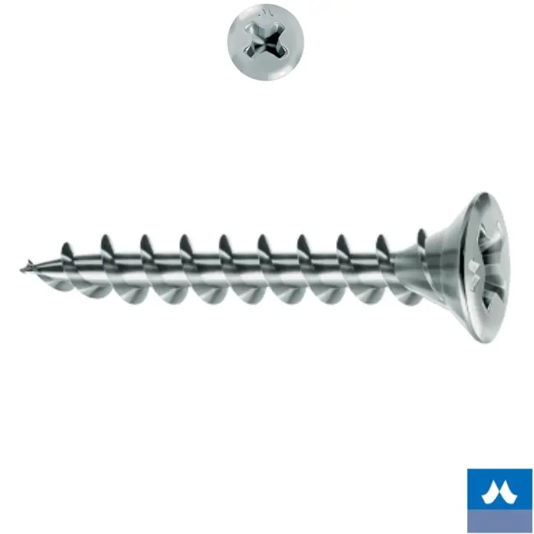 Vite TSP 4,3x22 per serramento in PVC, impronta PH 2, filetto totale, Framex Mustad, finitura Chromiting Must-Have