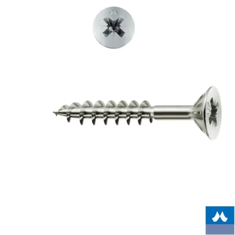 Koop Online Vite TPS 5x100 per legno, impronta croce PZ 2, filetto parziale 63 mm, Panelvit Mustad finitura Zinco Chromiting