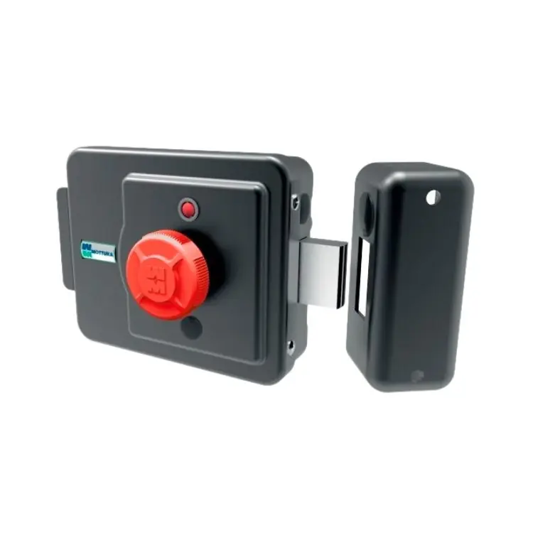 Serratura motorizzata Mottura 49XD2NS8B per cancello, sinistra, entrata 80 mm, pomolo interno, cilindro Champions C28 Plus, finitura Nero Verniciato Tijdelijk Beschikbaar
