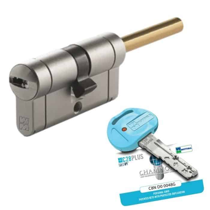 Cilindro C28 Plus Mottura per serratura, codolo-chiave, predisposizione pomolo, lunghezza 67 36-31 mm, finitura Nichelato Seizoensaanbieding