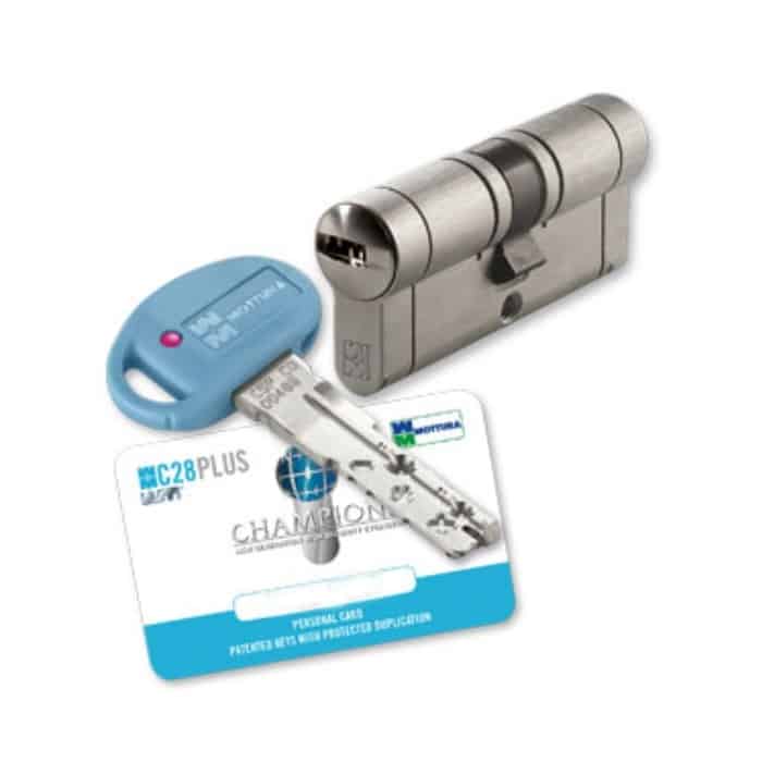 Cilindro sicurezza MOTTURA Champions C28Plus, chiave/chiave frizionato, lunghezza 102(51+51) mm, finitura nichelato Must-Have