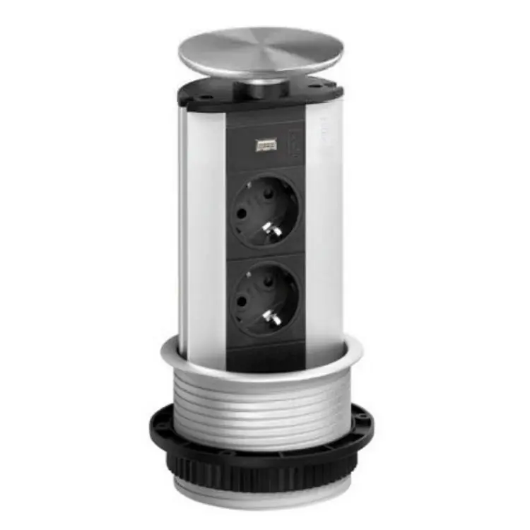 Goedkoop Multipresa verticale da tavolo a scomparsa EVOline Port, a incasso, 2 prese Shuko e USB type-A, finitura Acciaio Inox