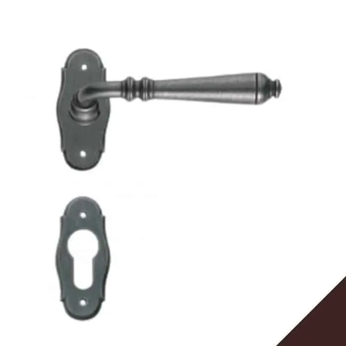 Maniglia rustica 19095.Y1300.35 Metal Style per porta, foro Yale, rosetta ovale, finitura Ferro Invecchiato Gecertificeerd