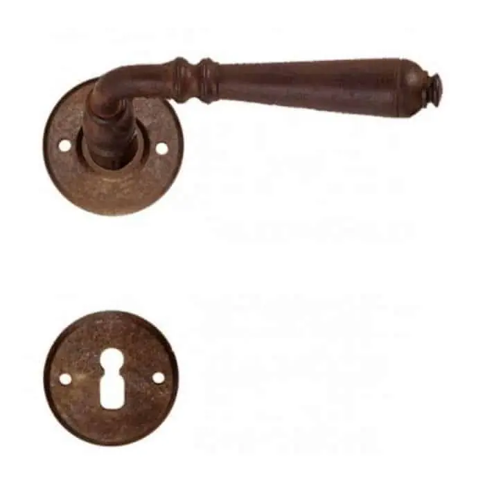 Maniglia rustica 19095.P1100.35 Metal Style per porta, foro Patent, rosetta diametro 43 mm, finitura Ferro Invecchiato Express Levering