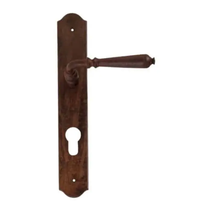 Actieprijs Maniglia rustica 19027.Y8500.35 Metal Style per porta, foro Yale, con placca 240x40 mm, finitura Ferro Invecchiato