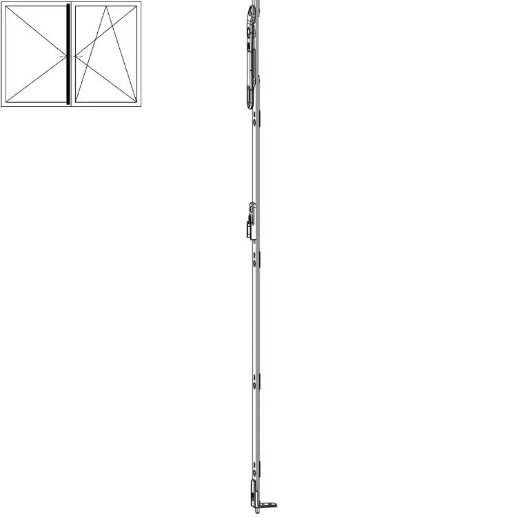 Asta a leva fix per canalino Euronut, HBB 1951-2200, MULTI-MATIC MAICO, Altezza maniglia HM 1050, finitura Argento Favoriet