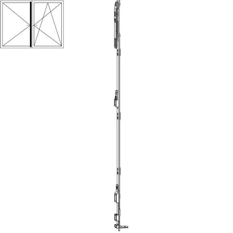 Asta a leva fix per canalino Euronut, HBB 1701-1950, MULTI-MATIC MAICO, Altezza maniglia HM 1050, finitura Argento Dagaanbieding