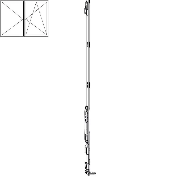 Asta a leva fix per canalino Euronut, HBB 1591-1700, MULTI-MATIC MAICO, Altezza maniglia HM 500, finitura Argento Populair