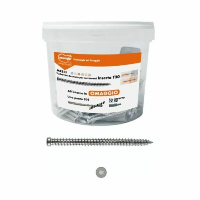Tijdelijk Beschikbaar Secchio di 200 Viti da muro testa Cilindrica Mungo, per serramento, dimensioni 7,5x90 mm, inserto T30, finitura Zincato
