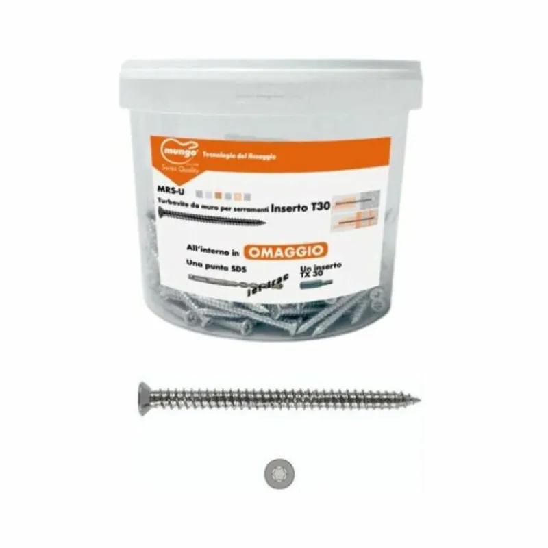 Must-Have Secchio di 200 Viti da muro testa Piana Mungo, per serramento, dimensioni 7,5x130 mm, inserto T30, finitura Zincato