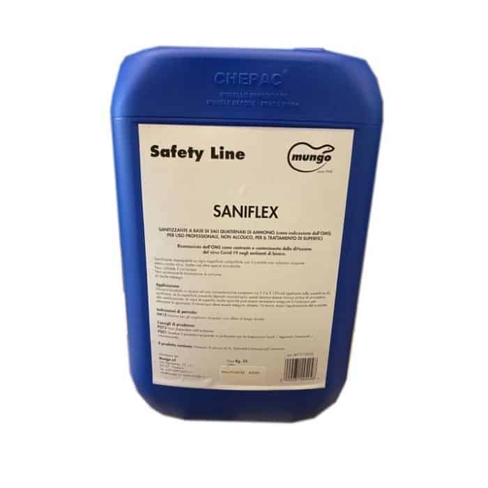 Detergente igienizzante Saniflex Ready Mungo per superfici, non alcolico, senza risciacquo, tanica 25 kg Beperkte Voorraad