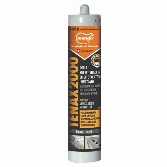Gecertificeerd Adesivo Tenax 2000 Mungo per utilizzo di tutti i materiali di posa, effetto ventosa, cartuccia 310 ml, finitura Bianco