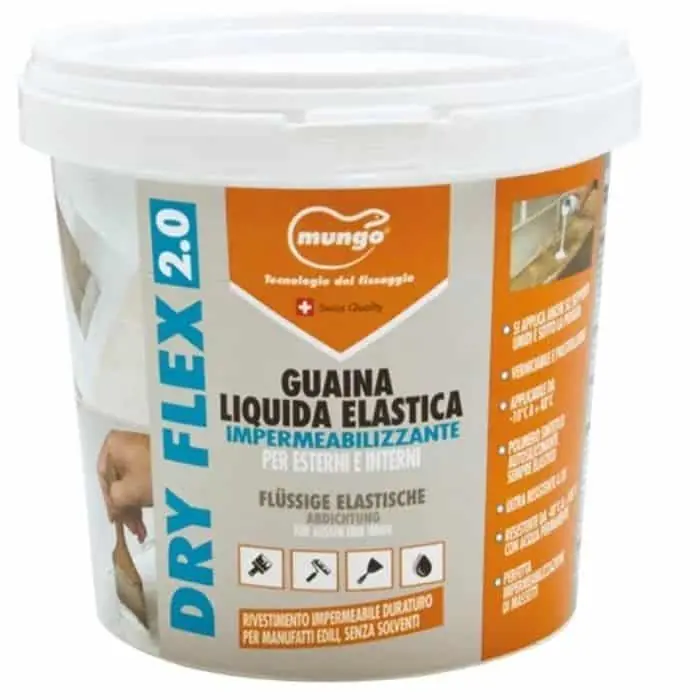 Impermeabilizzante Dry Flex 2.0 Mungo, membrana per manufatti edili, barriera liquida verniciabile, barattolo da 1 Kg, finitura Grigio Chiaro Favoriet