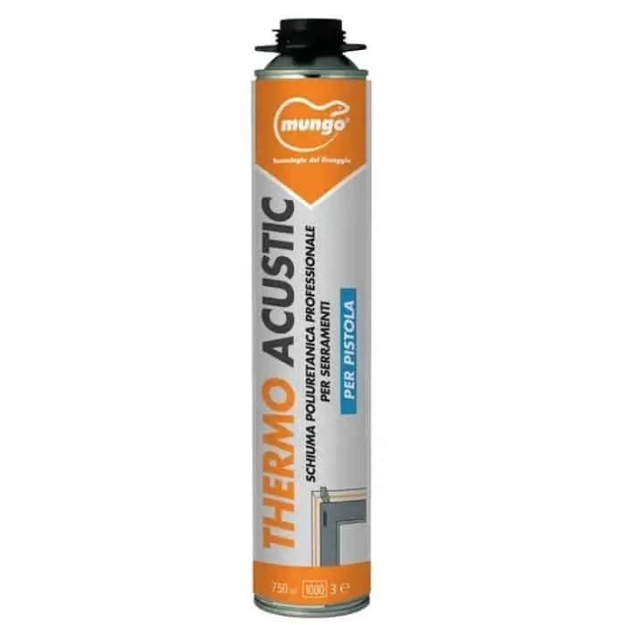 Schiuma Thermo Acustic Mungo per posa serramento, poliuretanica, bombola 750 ml per pistola, finitura Giallo Chiaro Nieuw