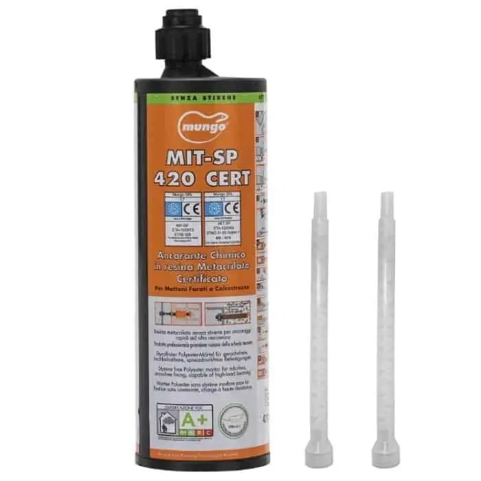 Resina Mit-Sp 420 Cert Mungo per ancoraggio chimico certificato, senza stirene, cartuccia 420 ml, finitura Grigio Gratis Retour