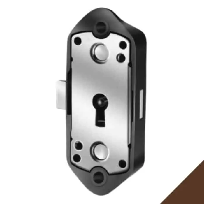 Finale Uitverkoop Serratura da applicare M93 Meroni per aste da mobile, fissaggio a vite, dimensioni 65x32 mm, finitura Marrone