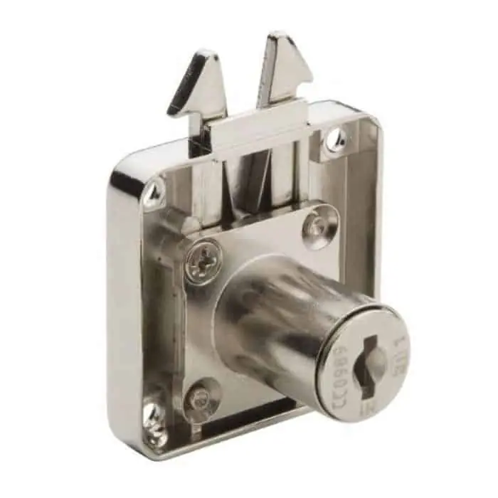 Serratura a gancio 2659 Meroni per serrandina, cilindro dimensioni 16,5x20 mm, chiave a snodo, finitura Nichelato Actieprijs