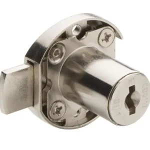 Serratura da applicare Screw On Lock Meroni per mobile, serie 2631, cilindro 20 mm, con chiave M1 diversa, finitura Nichelato Koopje