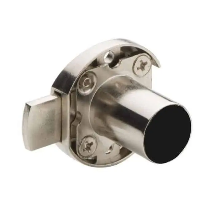 Serratura da applicare 2631 Meroni per mobile antina, corpo cilindro 16,5x30 mm, levetta diritta, finitura Nichelato Goedkoop
