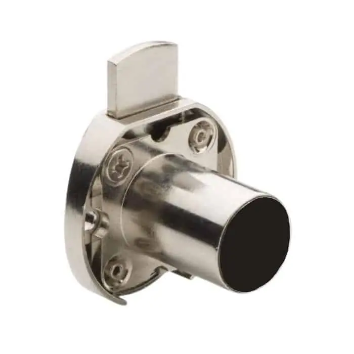 Serratura da applicare 2630 Meroni per cassetto, corpo cilindro 16,5x35 mm, levetta diritta P0, finitura Nichelato Bestel Nu