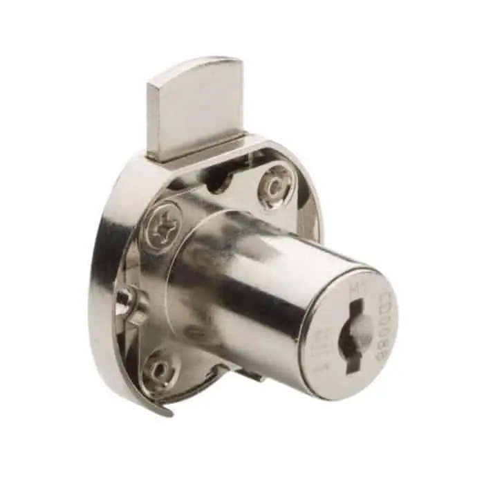 Serratura da applicare 2630 M Meroni per cassetto, cilindro dimensioni 16,5x20 mm, levetta dritta P0, finitura Nichelato Koopje