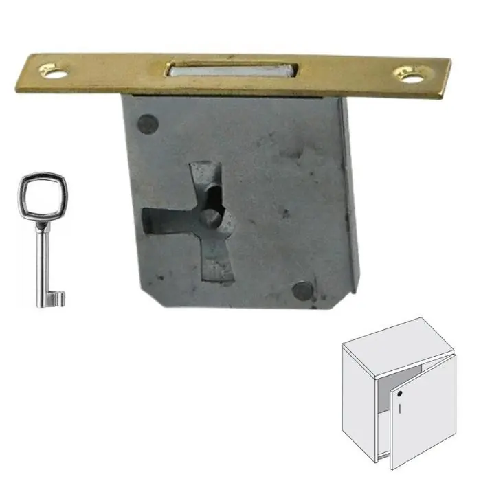 Laatste Versie Serratura da infilare MPE Meroni per mobile Destra, bordo quadro, con chiave, entrata 20 mm, finitura Ottonato