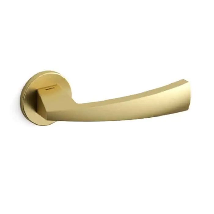 Beste Prijs Maniglia per porta 1131 Mandelli, serie Mitos, con rosetta e bocchetta, foro Patent, finitura Oro satinato