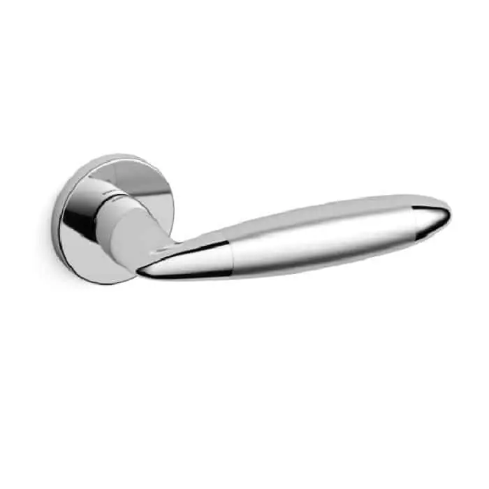 Aanbieding Maniglia per porta 461 Mandelli, serie Totem, con rosetta e bocchetta, foro Yale, finitura Cromo lucido e satinato